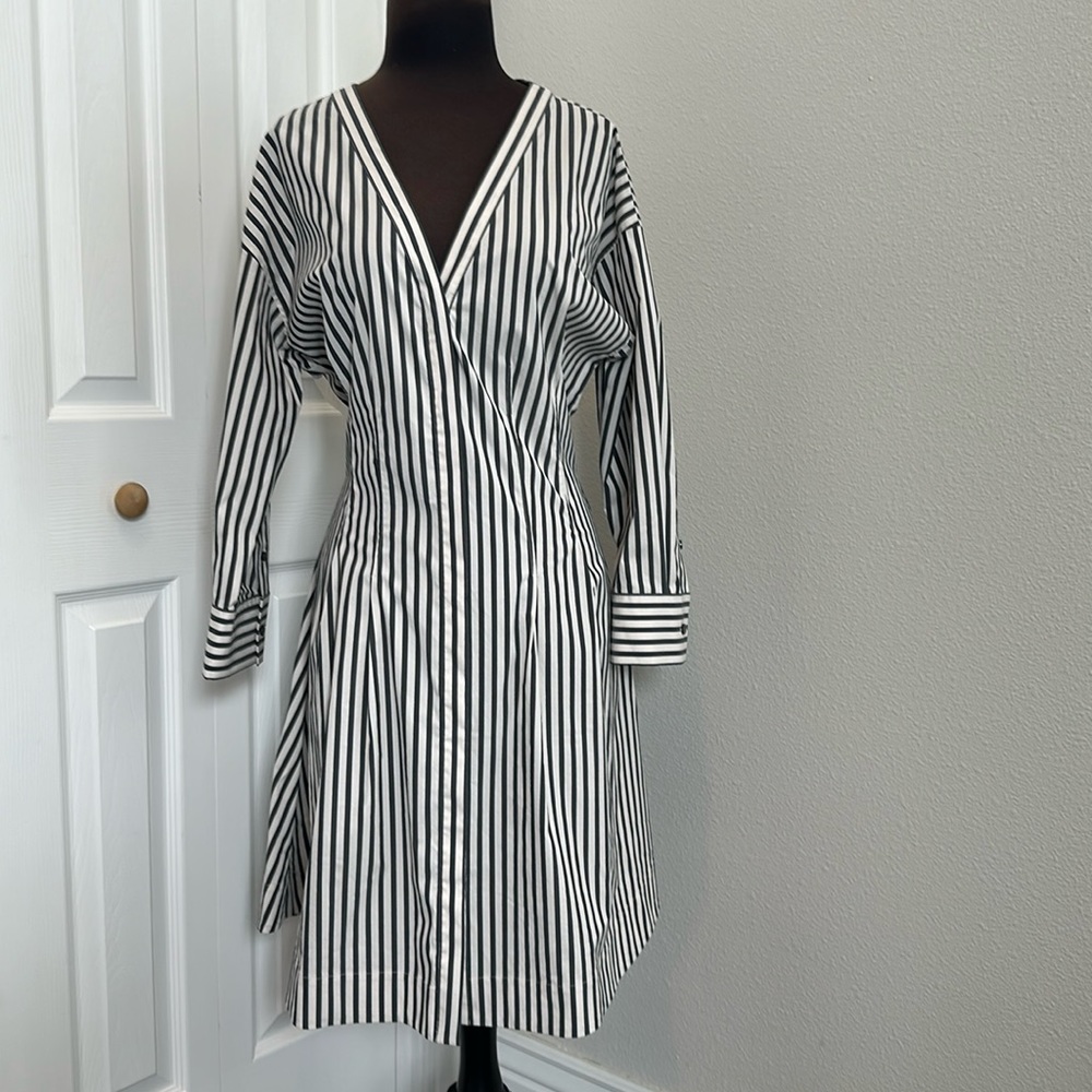 Theory Black and White darted button down dress